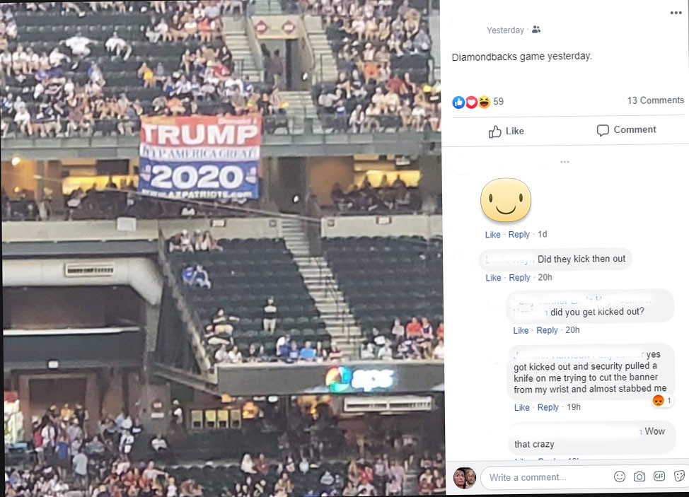 Trump 2020 banner makes appearance at Diamondbacks Vs. Padres game in Arizona